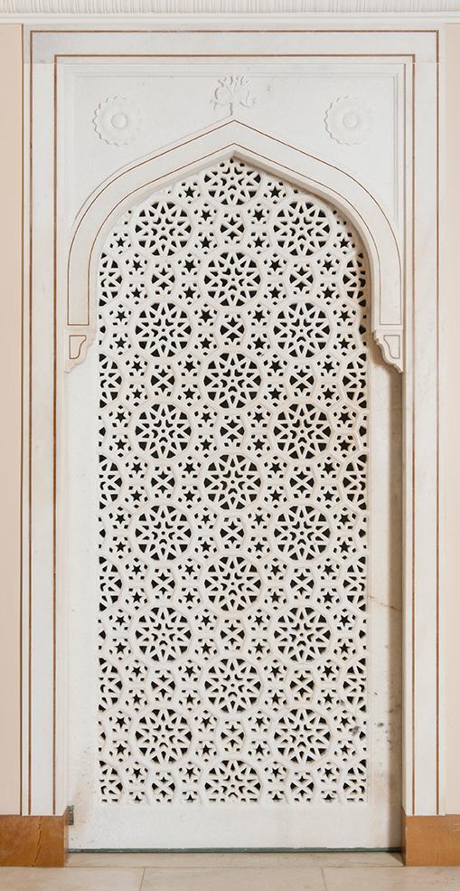 Carved Marble Jali (Screen) Door with Geometric and Floral Motifs