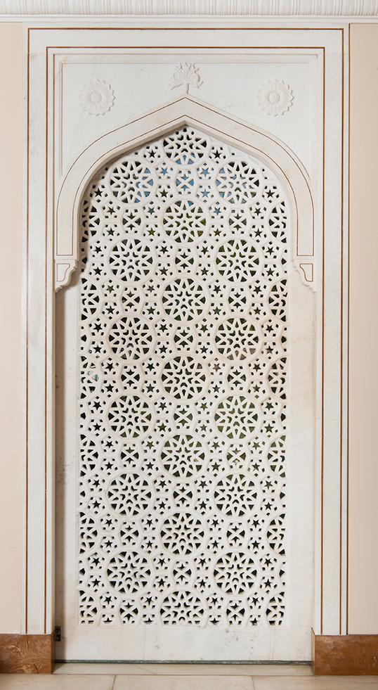 Carved Marble Jali (Screen) Door with Geometric and Floral Motifs