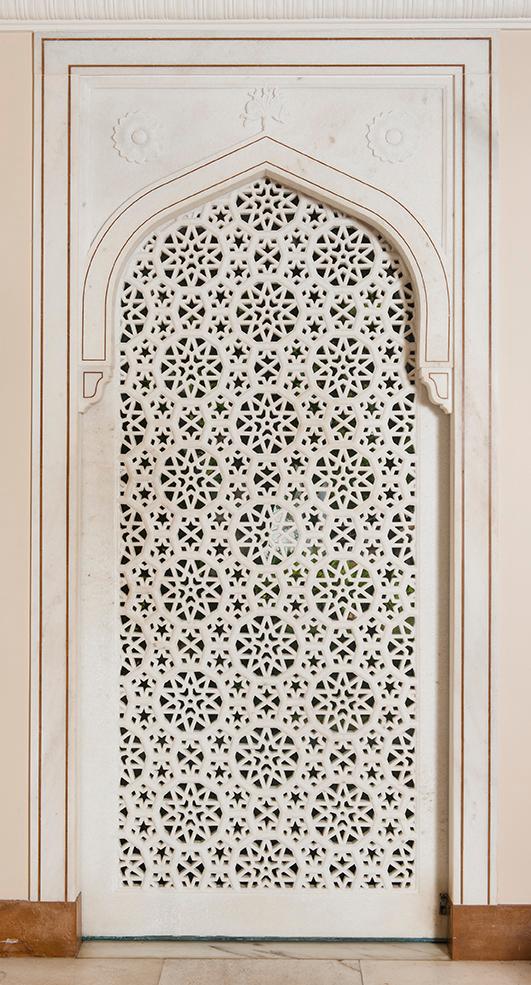 Carved Marble Jali (Screen) Door with Geometric and Floral Motifs