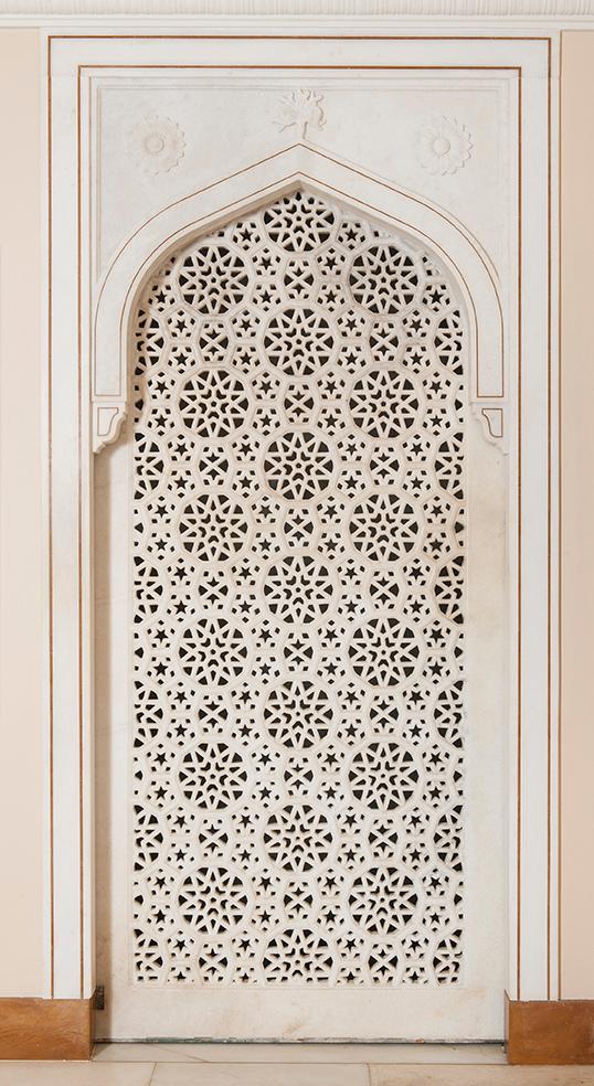 Carved Marble Jali (Screen) Door with Geometric and Floral Motifs