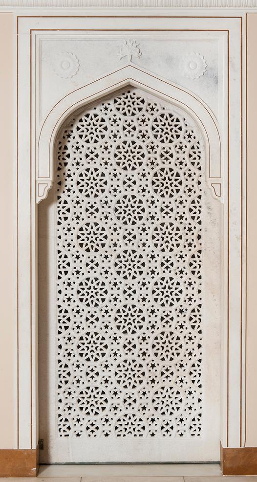 Carved Marble Jali (Screen) Door with Geometric and Floral Motifs