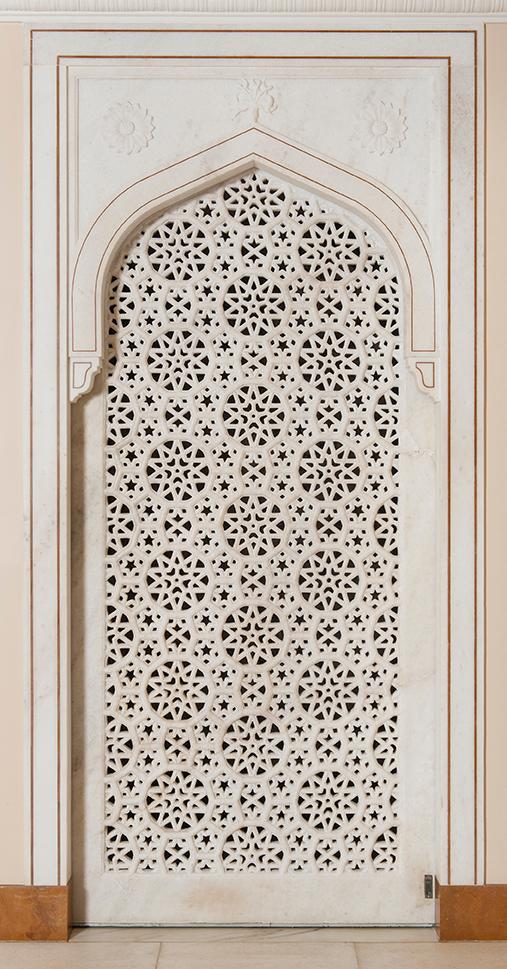 Carved Marble Jali (Screen) Door with Geometric and Floral Motifs