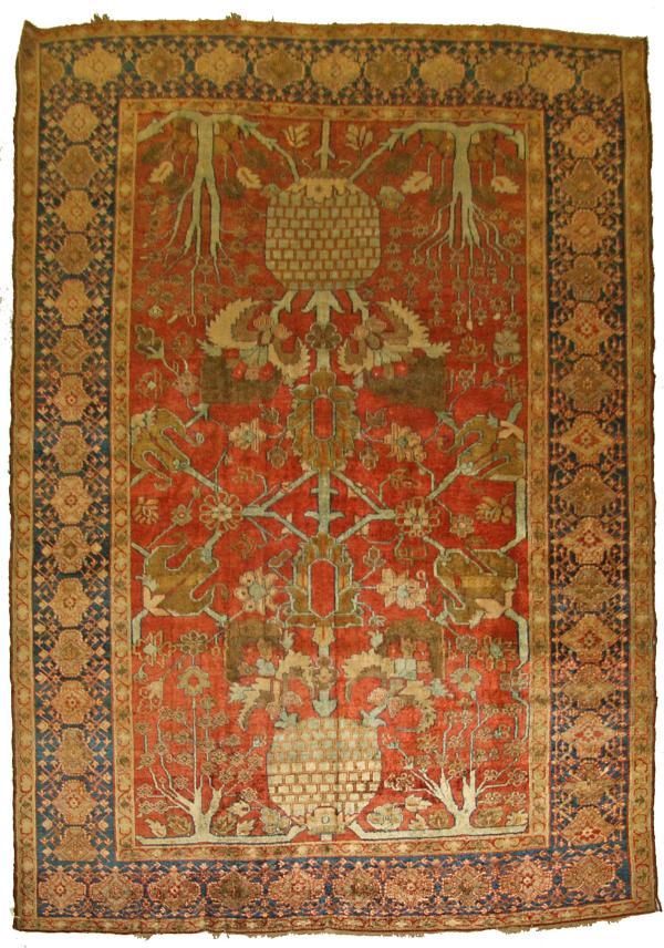 Silk Heriz Carpet with Floral and Pomegranate Motifs